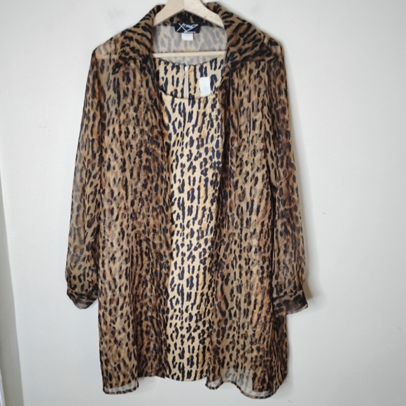 Vintage XTRMZ 80s Leopard Mini Dress + Sheer Overlay Top Set Rare Size 11/12 - Picture 2 of 12